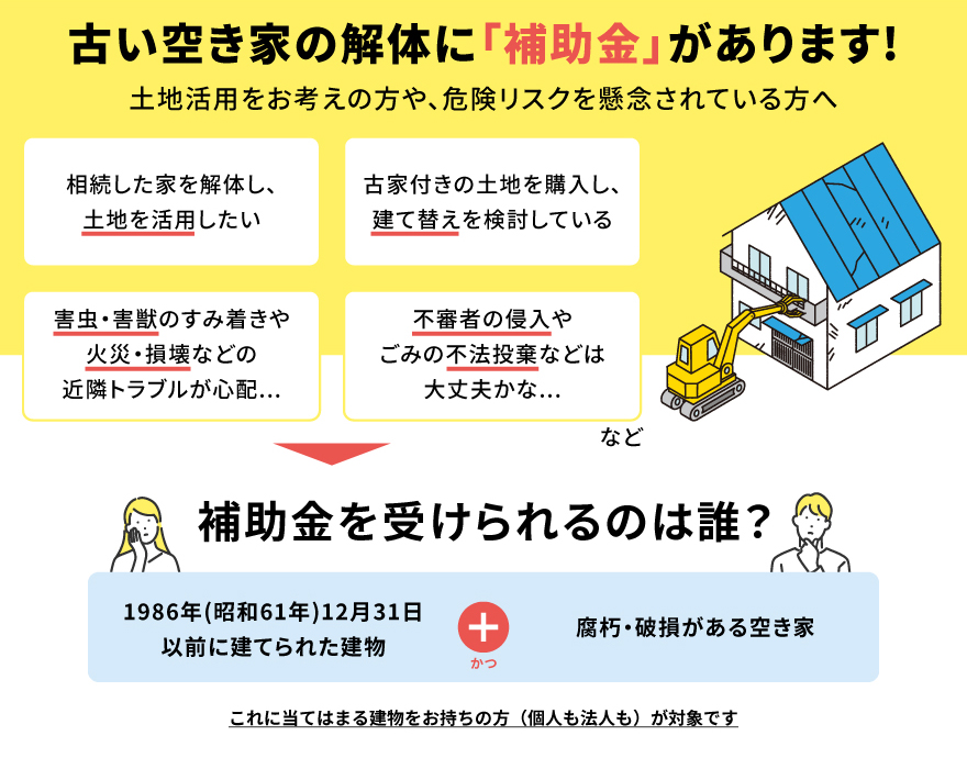 古い空き家の解体に「補助金」があります!